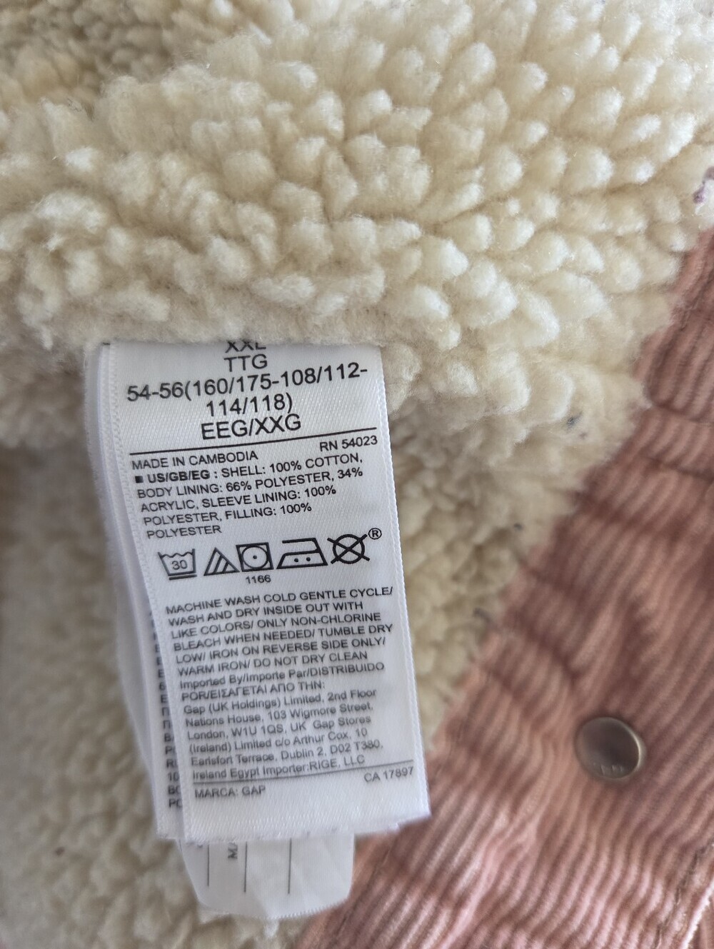GAP Vintage Sherpa-Lined Corduroy Icon Jacket Pink Size XXL women's Fall Winter - Picture 10 of 11